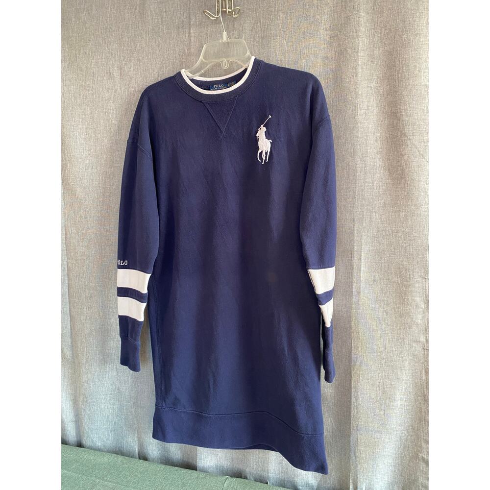 Polo Ralph Lauren Varsity Sweatshirt Dress Navy Blue White Big Horse  Size XS